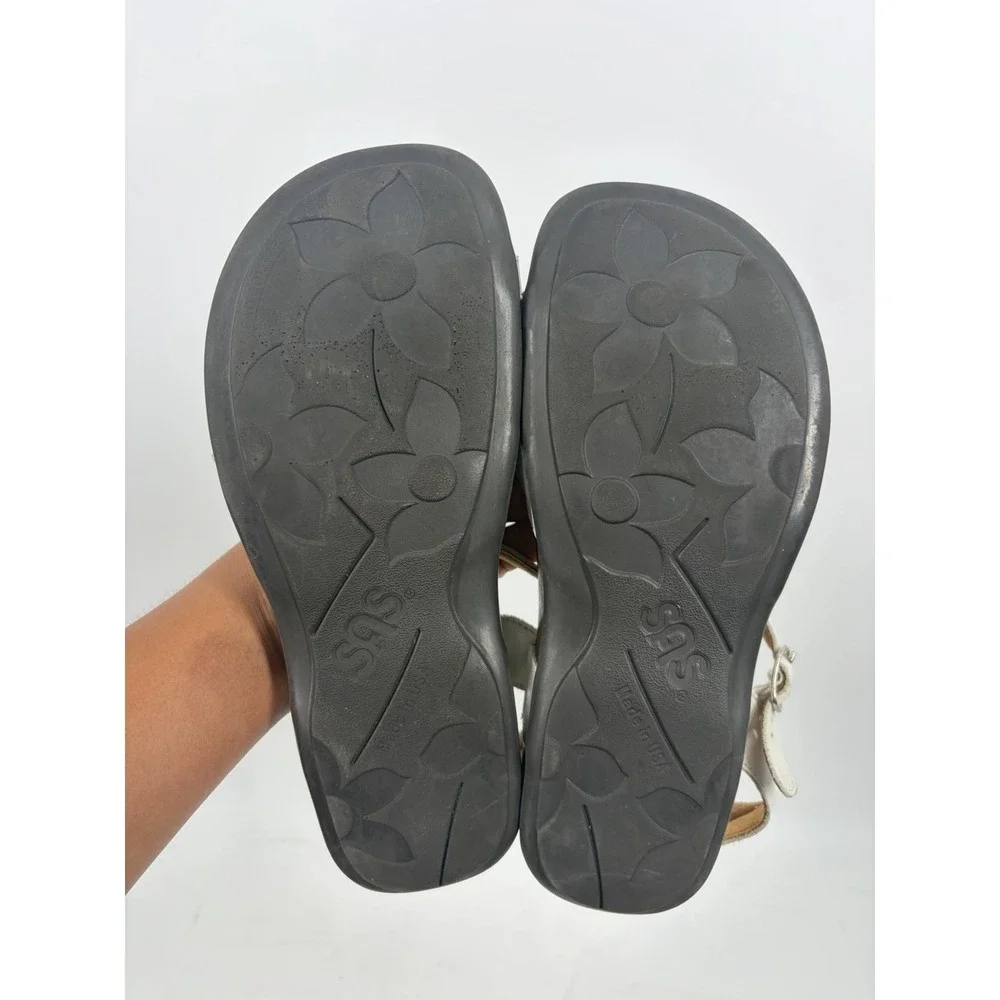 SAS Women's Pampa Pearl White Patent Toe Loop Orthopedic Strappy Sandals 8.5 M